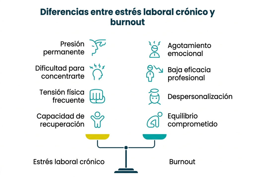 Diferencias entre estrés laboral crónico y burnout